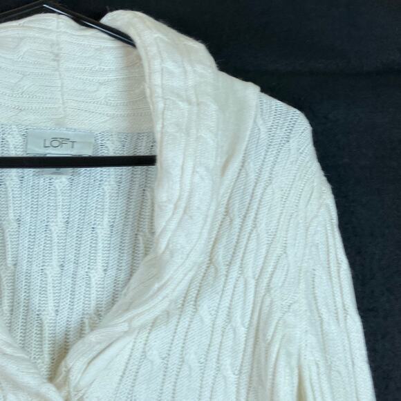 Ann Taylor Loft Womans Sweater Cream Shawl Collar Rabbit Hair Blend Button M - Picture 5 of 12